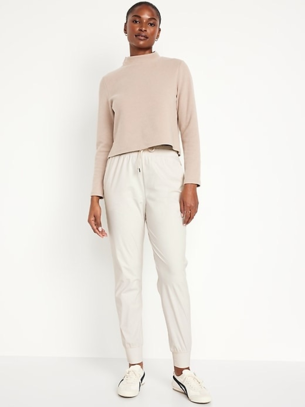 Old Navy Sleek Stretch Tech Women's Light Beige Drawstring Jogger Pants